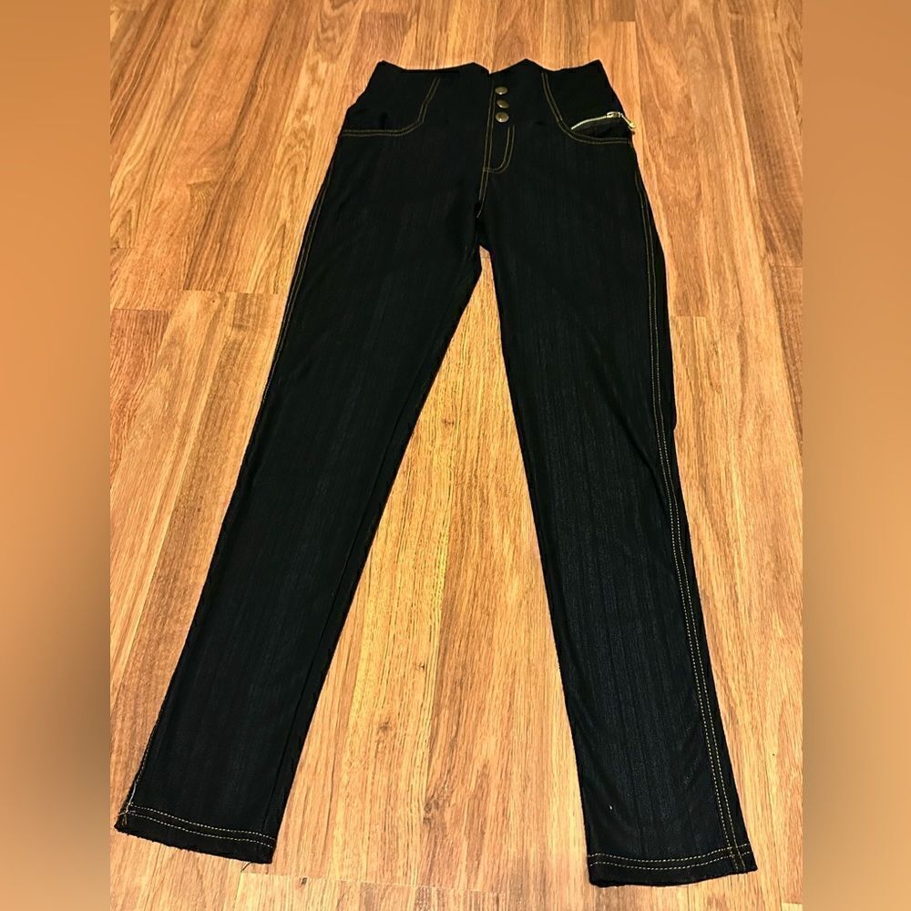 Black stretchy high waisted pants - one size fits all